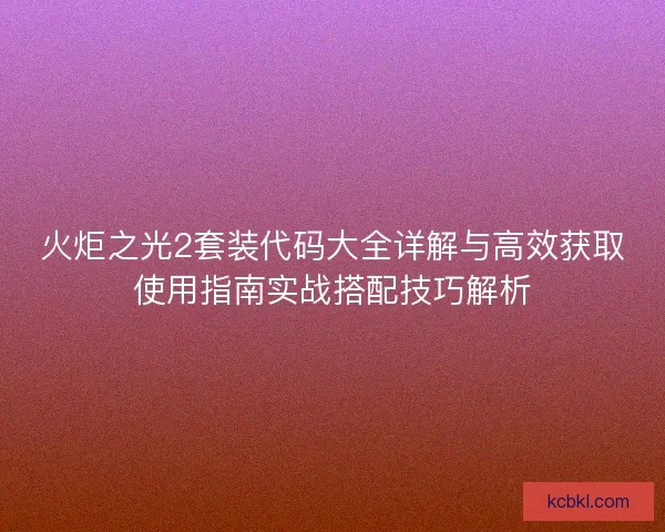 火炬之光2套装代码大全详解与高效获取使用指南实战搭配技巧解析